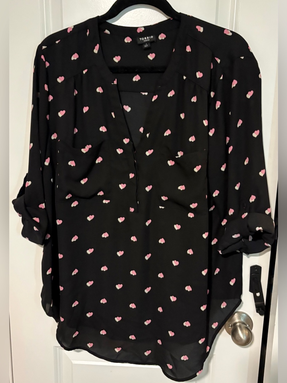 torrid Black Blouse with Pink Heart Print